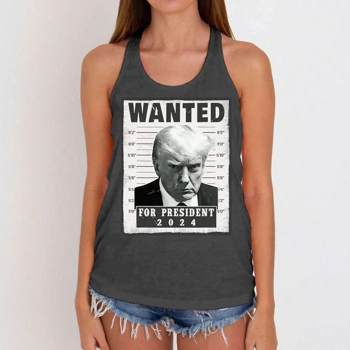 Wanted Donald Trump For President 2024 Trump Mug Shot Women's Knotted Racerback Tank