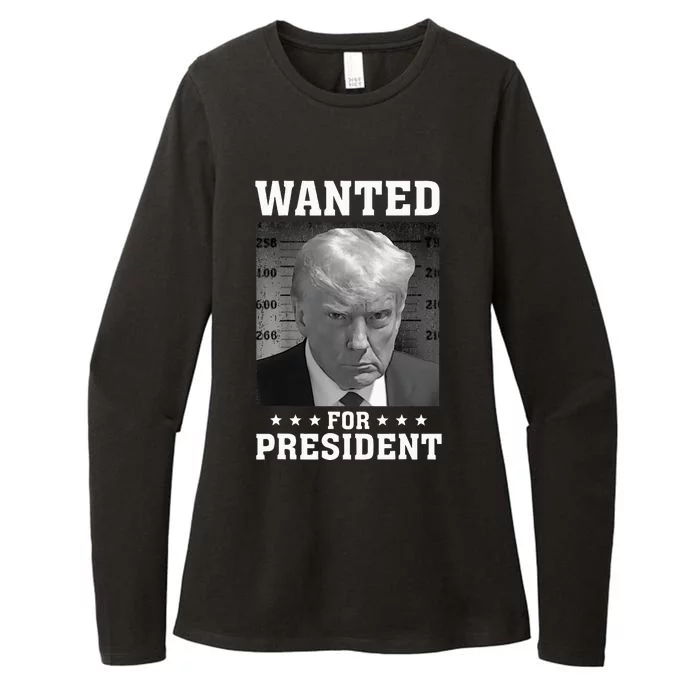 Wanted Donald Trump For President 2024 USA Flag Womens CVC Long Sleeve Shirt