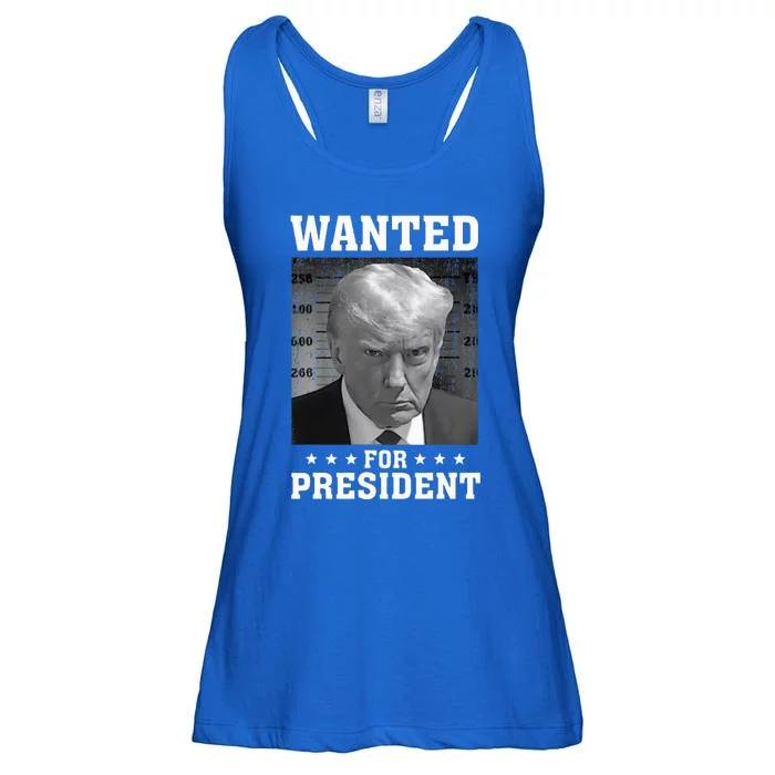 Wanted Donald Trump For President 2024 USA Flag Ladies Essential Flowy Tank