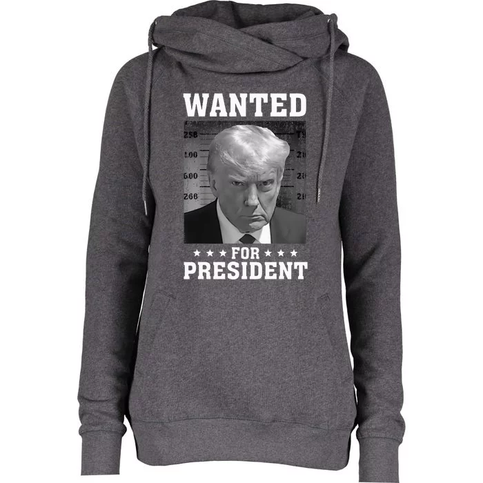 Wanted Donald Trump For President 2024 USA Flag Womens Funnel Neck Pullover Hood