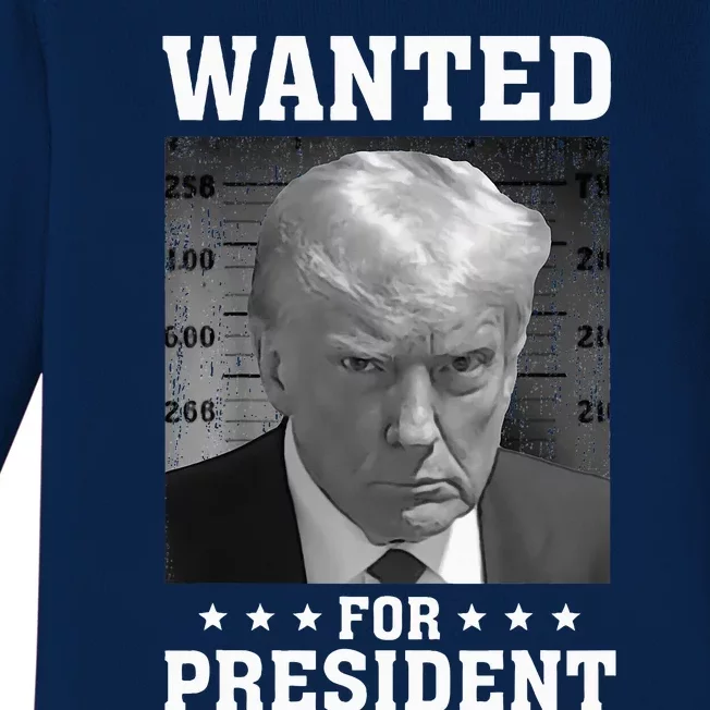 Wanted Donald Trump For President 2024 USA Flag Baby Long Sleeve Bodysuit