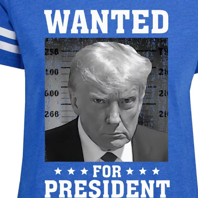 Wanted Donald Trump For President 2024 USA Flag Enza Ladies Jersey Football T-Shirt