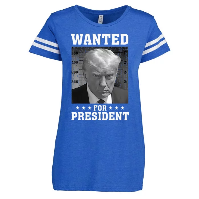 Wanted Donald Trump For President 2024 USA Flag Enza Ladies Jersey Football T-Shirt