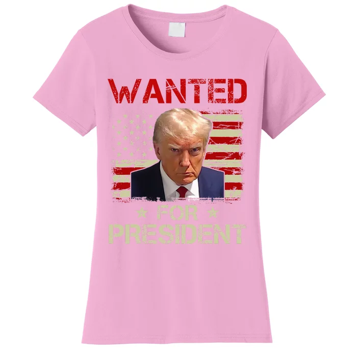 Wanted Donald Trump For President 2024 USA Flag Vintage Women's T-Shirt