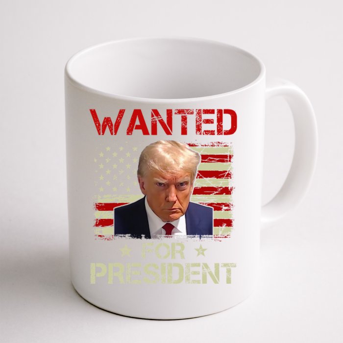 Wanted Donald Trump For President 2024 USA Flag Vintage Front & Back Coffee Mug