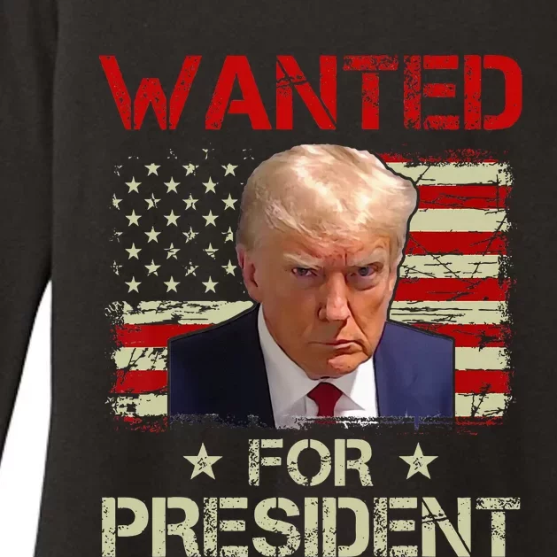 Wanted Donald Trump For President 2024 USA Flag Vintage Womens CVC Long Sleeve Shirt