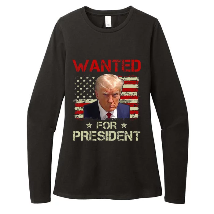 Wanted Donald Trump For President 2024 USA Flag Vintage Womens CVC Long Sleeve Shirt