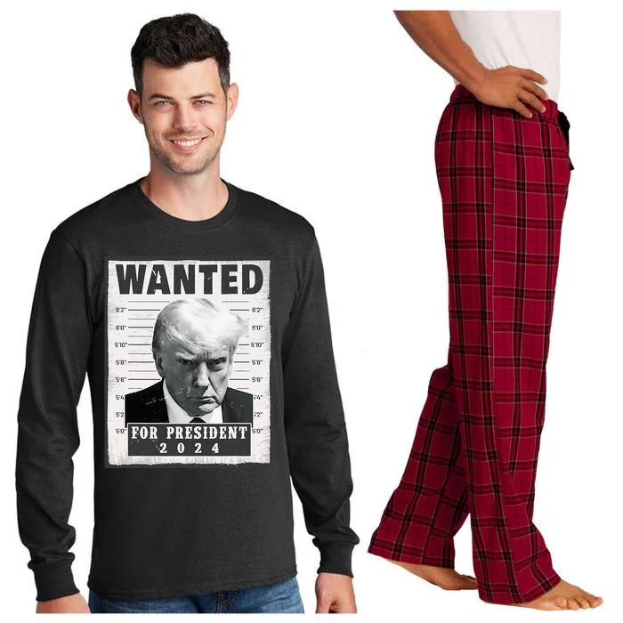 Wanted Donald Trump For President 2024 Trump Mug Shot Long Sleeve Pajama Set