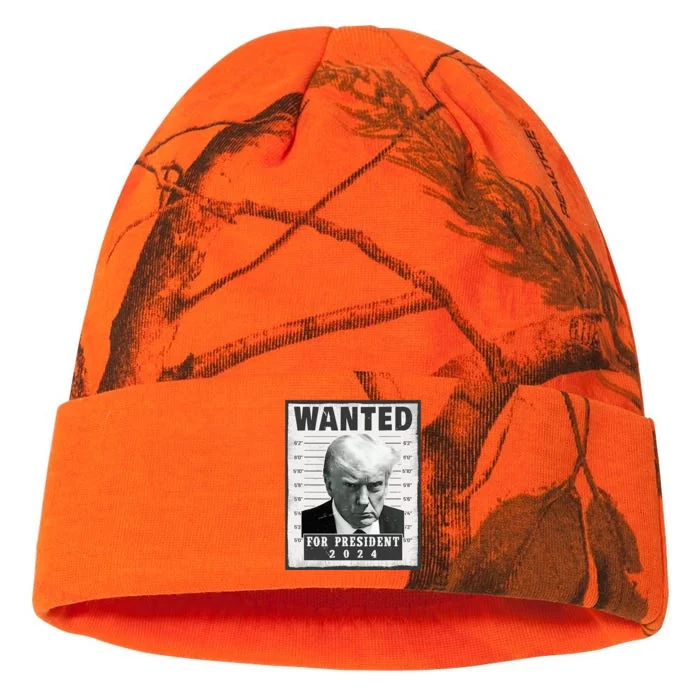 Wanted Donald Trump For President 2024 Trump Mug Shot Kati - 12in Camo Beanie