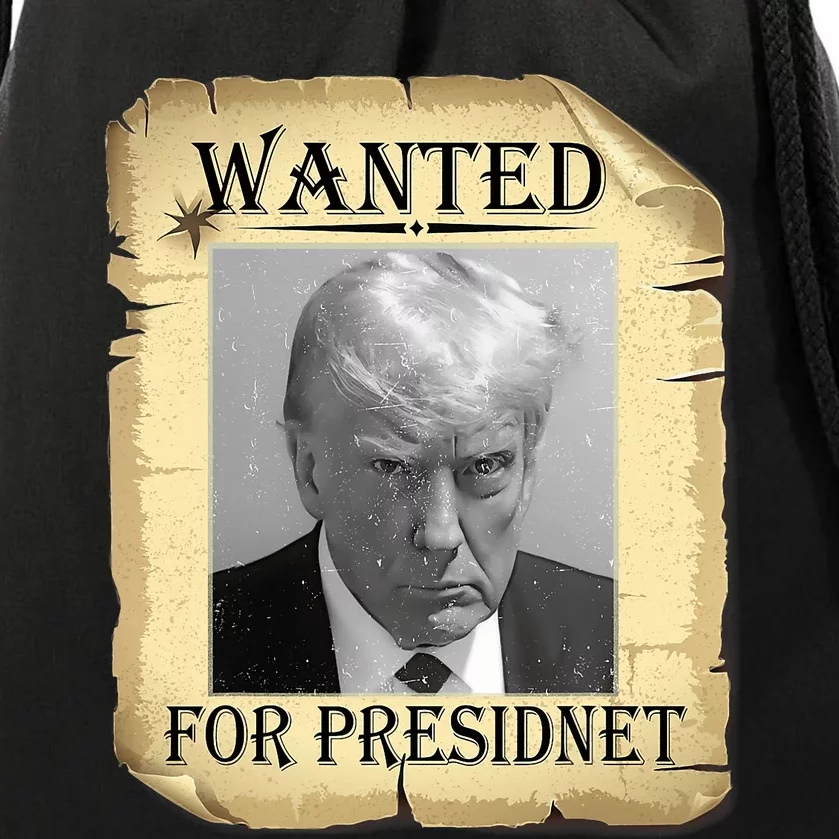 Wanted Donald Trump For President 2024 Vintage Drawstring Bag