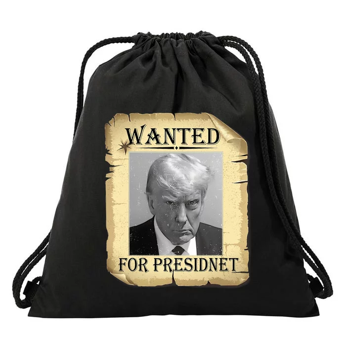 Wanted Donald Trump For President 2024 Vintage Drawstring Bag