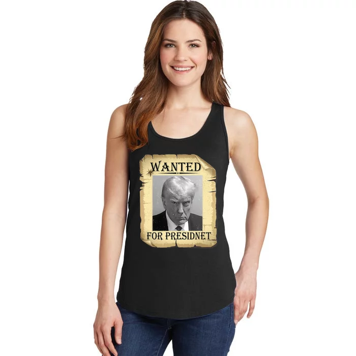 Wanted Donald Trump For President 2024 Vintage Ladies Essential Tank