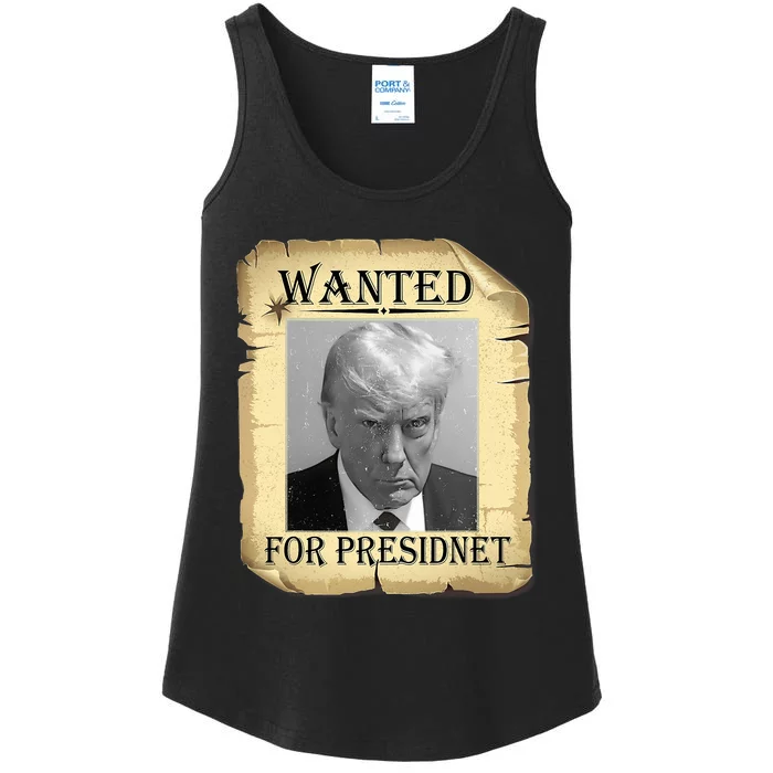 Wanted Donald Trump For President 2024 Vintage Ladies Essential Tank