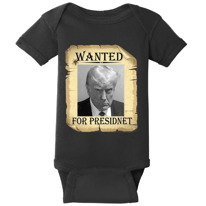 Wanted Donald Trump For President 2024 Vintage Baby Bodysuit