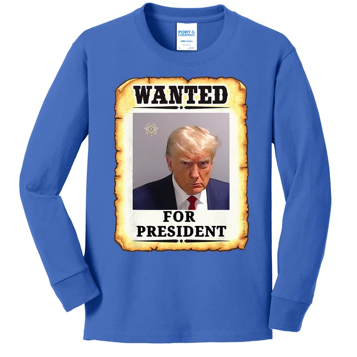 Wanted Donald Trump For President 2024 Kids Long Sleeve Shirt