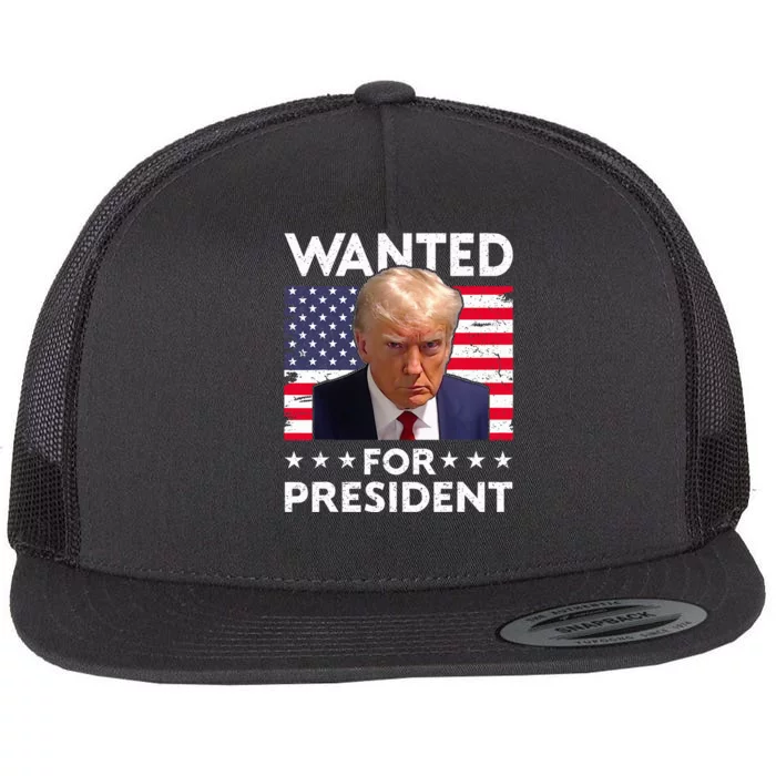 Wanted Donald Trump For President 2024 Trump Mug Shot Flat Bill Trucker Hat