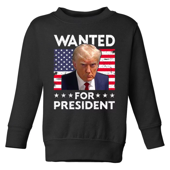 Wanted Donald Trump For President 2024 Trump Mug Shot Toddler Sweatshirt