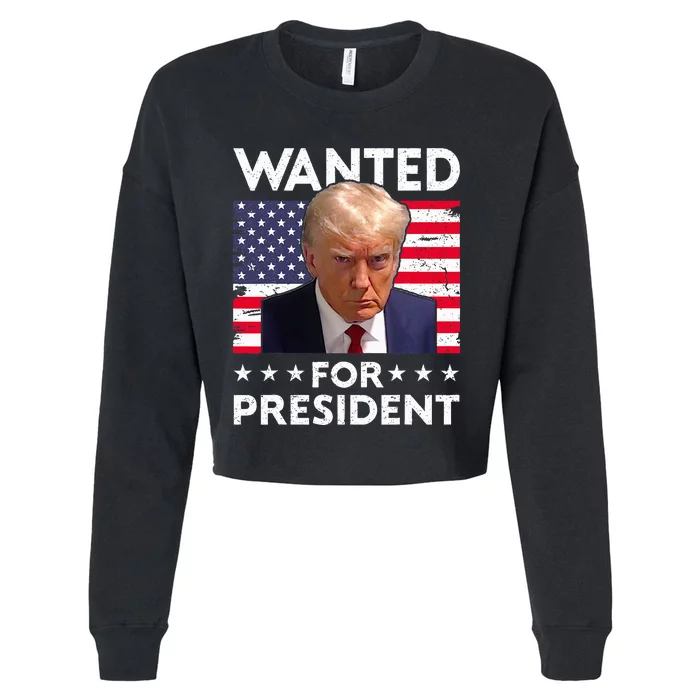 Wanted Donald Trump For President 2024 Trump Mug Shot Cropped Pullover Crew