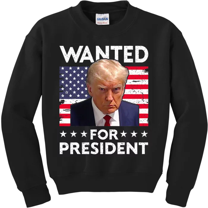 Wanted Donald Trump For President 2024 Trump Mug Shot Kids Sweatshirt