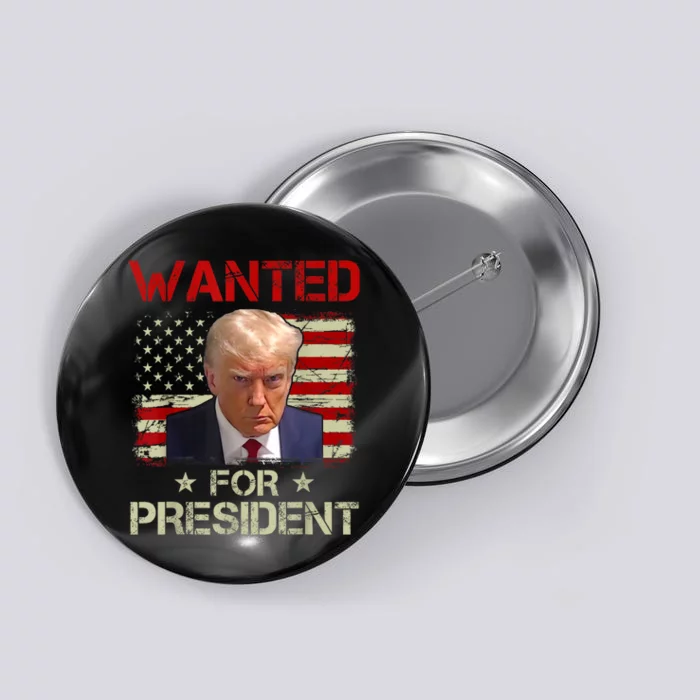 Wanted Donald Trump For President 2024 USA Flag Vintage Button