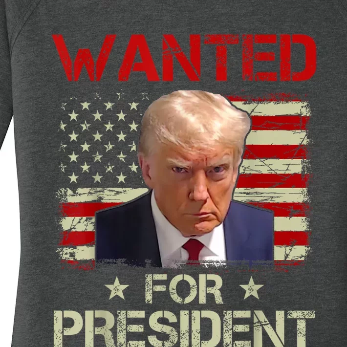 Wanted Donald Trump For President 2024 USA Flag Vintage Women's Perfect Tri Tunic Long Sleeve Shirt