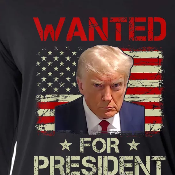 Wanted Donald Trump For President 2024 USA Flag Vintage Cooling Performance Long Sleeve Crew