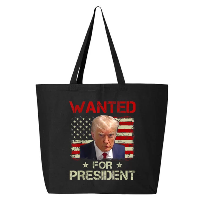 Wanted Donald Trump For President 2024 USA Flag Vintage 25L Jumbo Tote