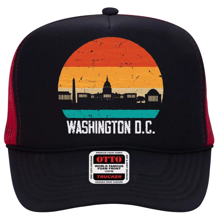 Washington D.C. USA Retro Vintage Sunset Skyline High Crown Mesh Trucker Hat