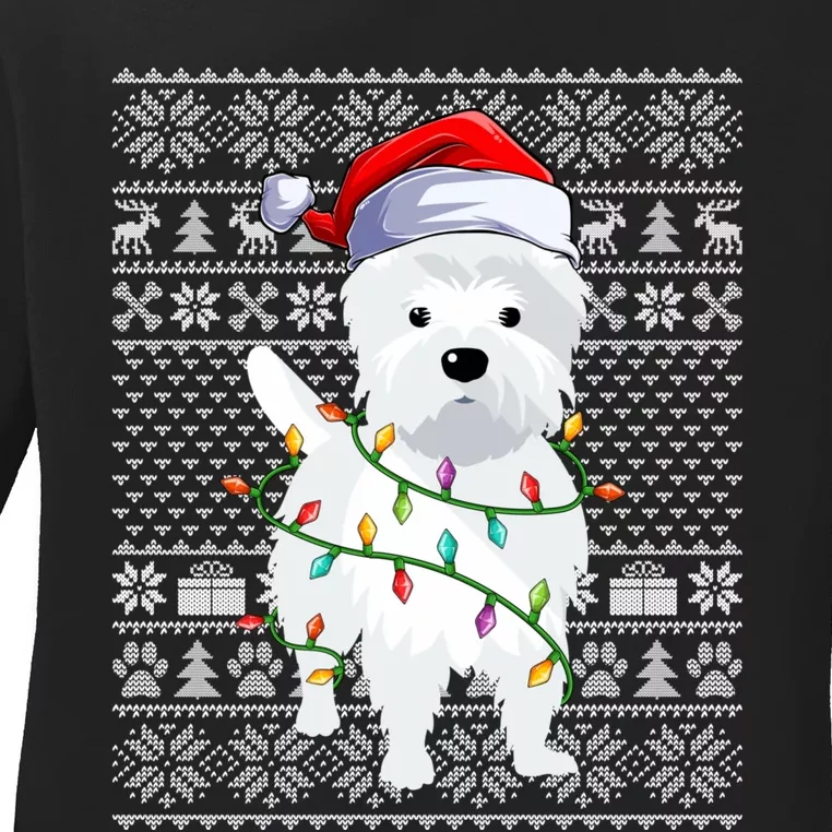 Westie Dog Ugly Xmas Lighting Santa Westie Christmas Ladies Long Sleeve Shirt