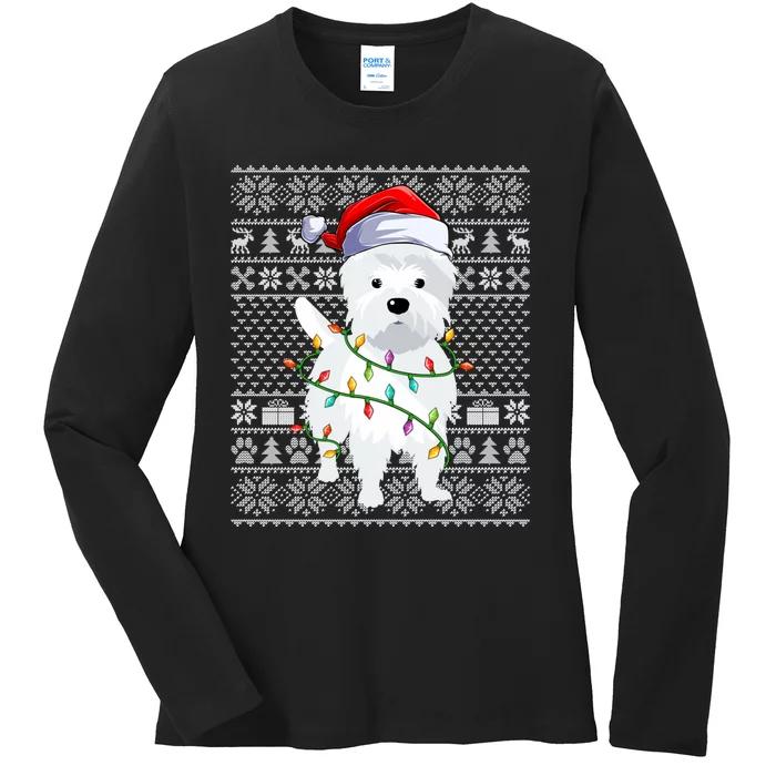 Westie Dog Ugly Xmas Lighting Santa Westie Christmas Ladies Long Sleeve Shirt