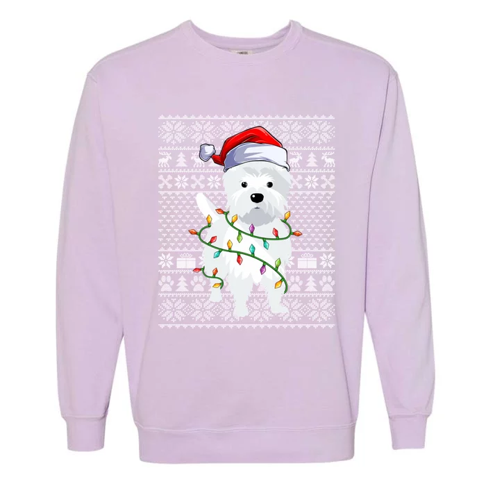 Westie Dog Ugly Xmas Lighting Santa Westie Christmas Garment-Dyed Sweatshirt