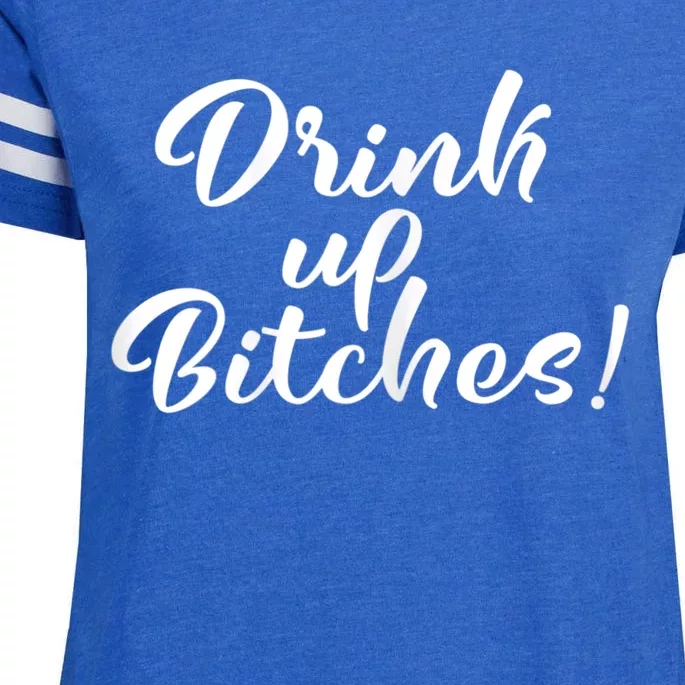 Womens Drink Up Bitches Girls Trip Enza Ladies Jersey Football T-Shirt