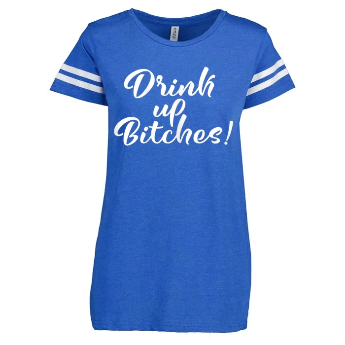 Womens Drink Up Bitches Girls Trip Enza Ladies Jersey Football T-Shirt