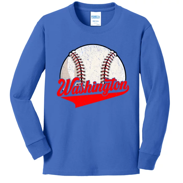 Washington Dc Vintage Baseball Lover Funny Dad Mom Cute Gift Kids Long Sleeve Shirt