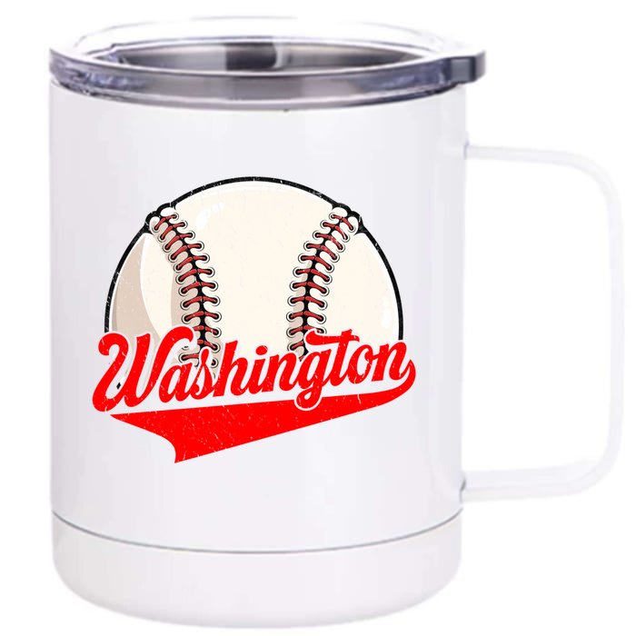 Washington Dc Vintage Baseball Lover Funny Dad Mom Cute Gift Front & Back 12oz Stainless Steel Tumbler Cup