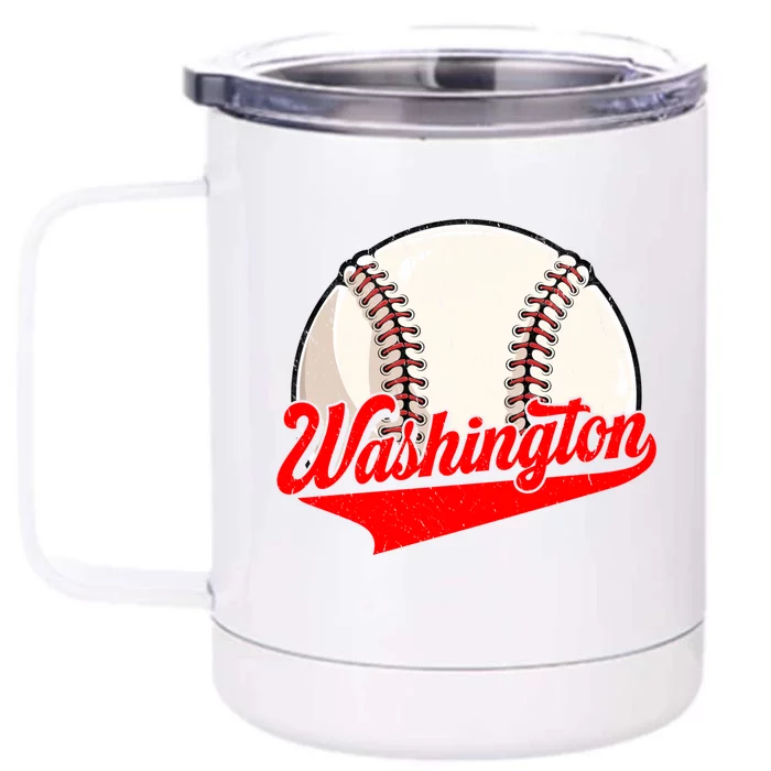 Washington Dc Vintage Baseball Lover Funny Dad Mom Cute Gift Front & Back 12oz Stainless Steel Tumbler Cup