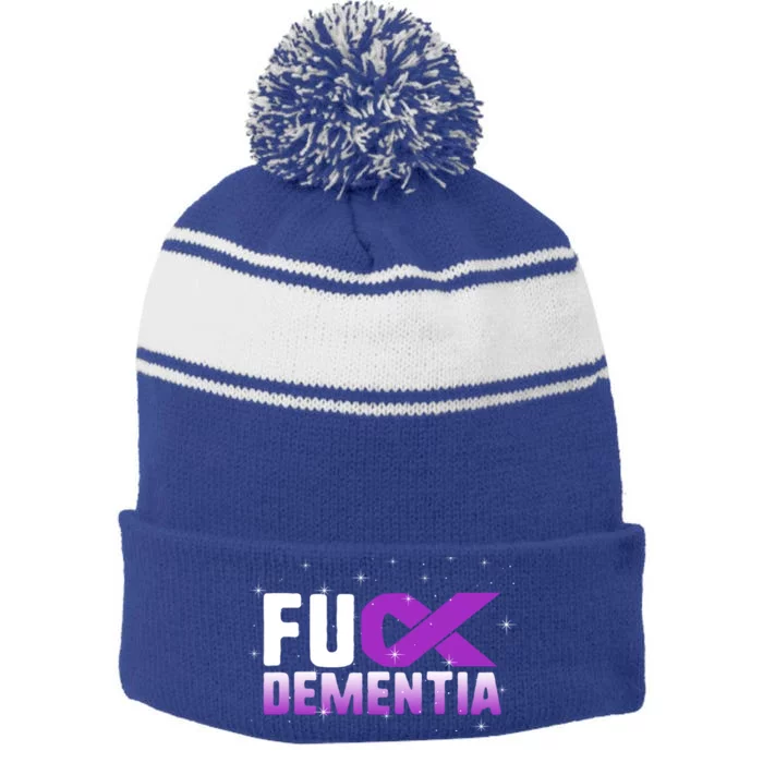 WFuck Detia Warrior Support Alzheimer's Awareness Ribbon Great Gift Stripe Pom Pom Beanie