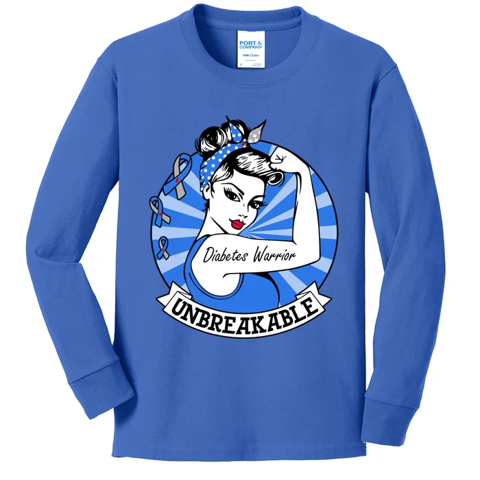 Wo Diabetes Warrior Unbreakable Gift Diabetes Awareness Cute Gift Kids Long Sleeve Shirt