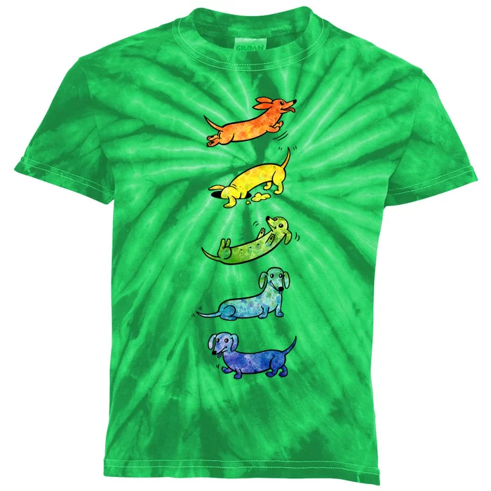 Watercolor Dachshunds Kids Tie-Dye T-Shirt