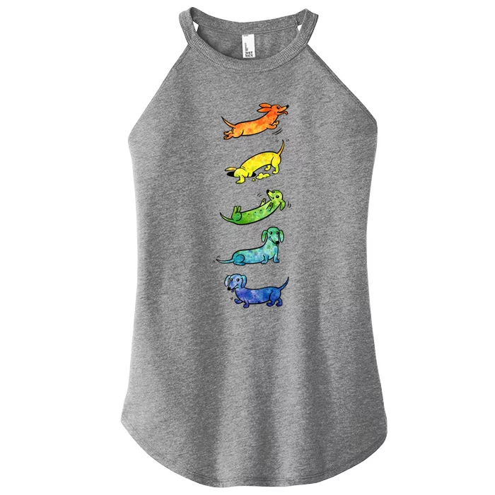 Watercolor Dachshunds Women’s Perfect Tri Rocker Tank