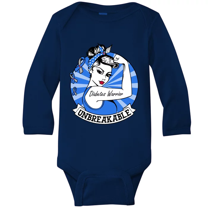 Wo Diabetes Warrior Unbreakable Gift Diabetes Awareness Gift Baby Long Sleeve Bodysuit