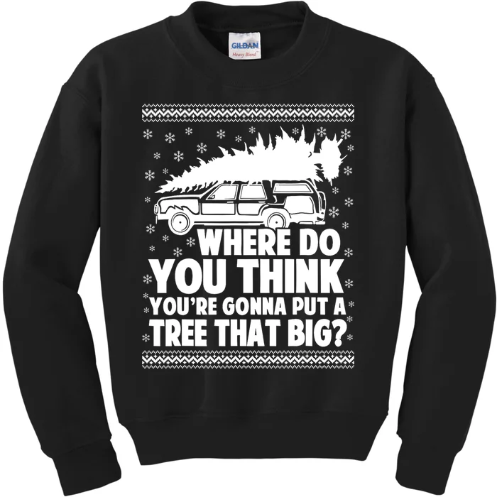 Where Do You Think Youre Gonna Put A Tree That Big Xmas Tree Kids Sweatshirt