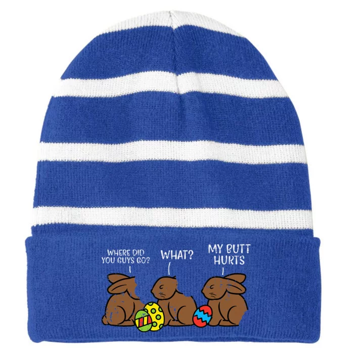 Where Did You Guys Go Chocolate Bunny Striped Beanie with Solid Band