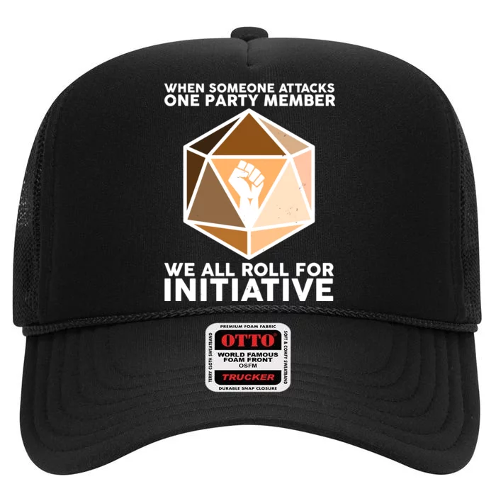 We All Roll For Initiative DnD Dice BLM High Crown Mesh Trucker Hat