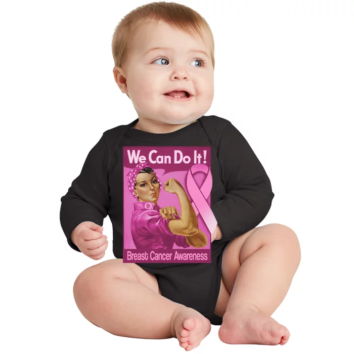 We Can Do It Fight Breast Cancer Baby Long Sleeve Bodysuit