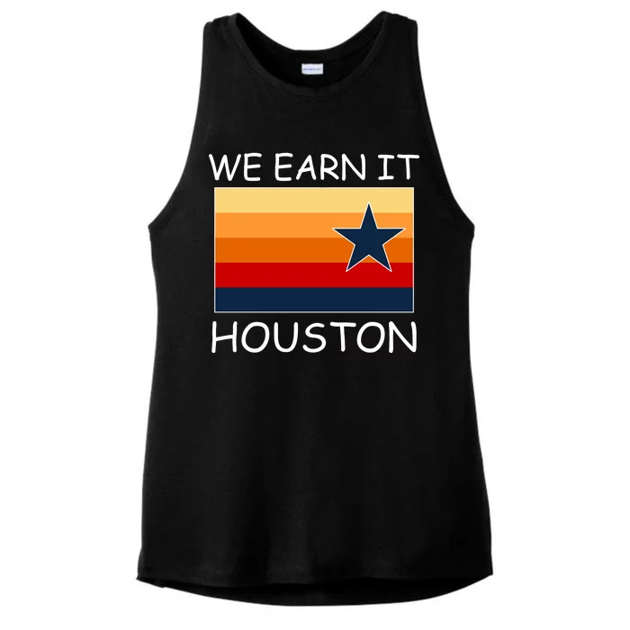 We Earn It Houston Texas Star Flag Ladies Tri-Blend Wicking Tank