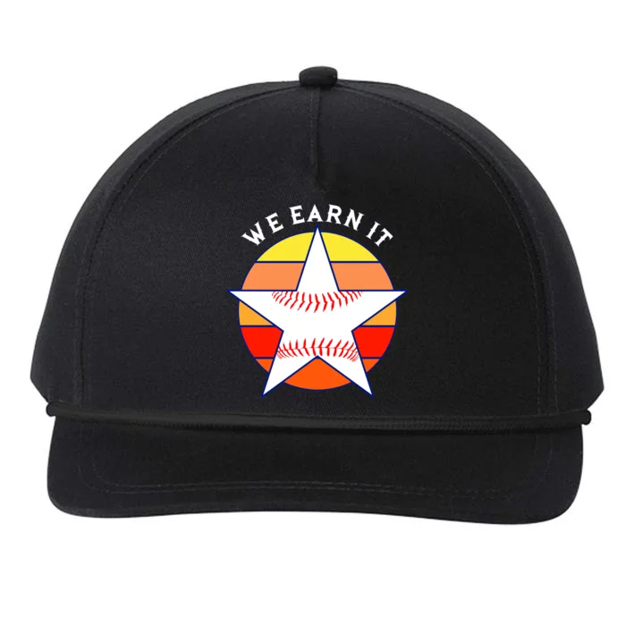 We Earn It Houston Throwback Baseball Star Snapback Five-Panel Rope Hat