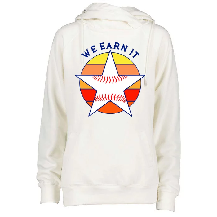 We Earn It Houston Throwback Baseball Star Womens Funnel Neck Pullover Hood