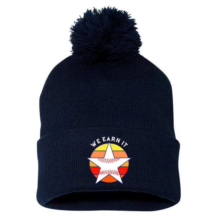 We Earn It Houston Throwback Baseball Star Pom Pom 12in Knit Beanie