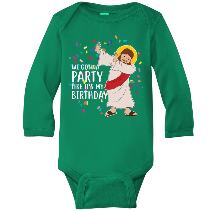 We Gonna Party Like It's My Birthday Dabbing Jesus Baby Long Sleeve Bodysuit